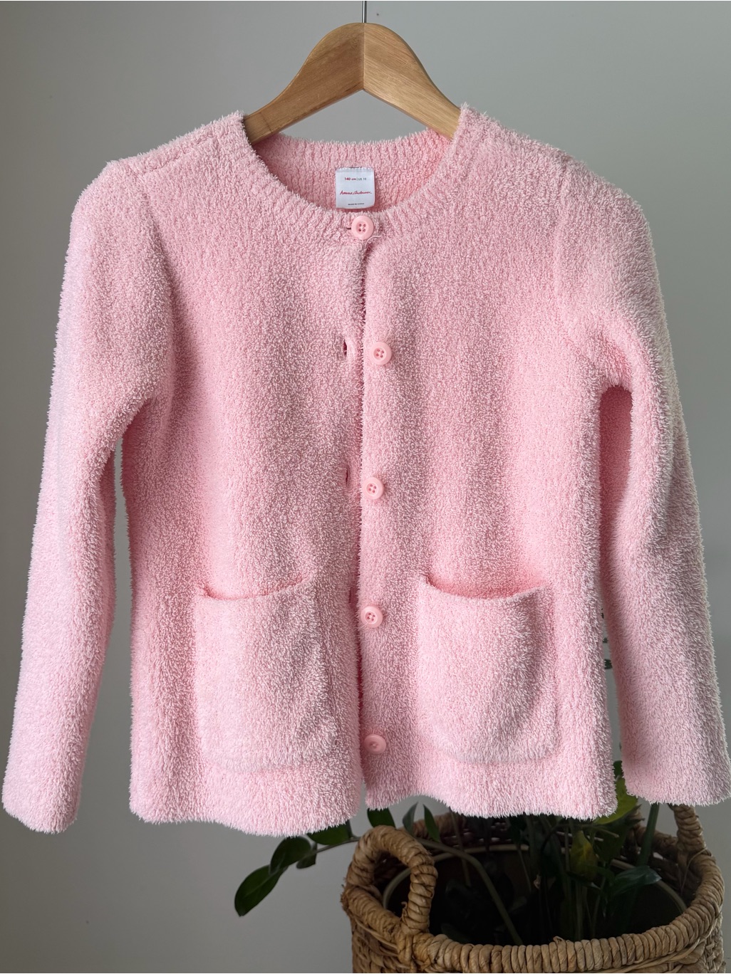 Girl's Hanna Andersson Pink Marshmallow Fleece Cardigan Sweater Size 140 Us 10